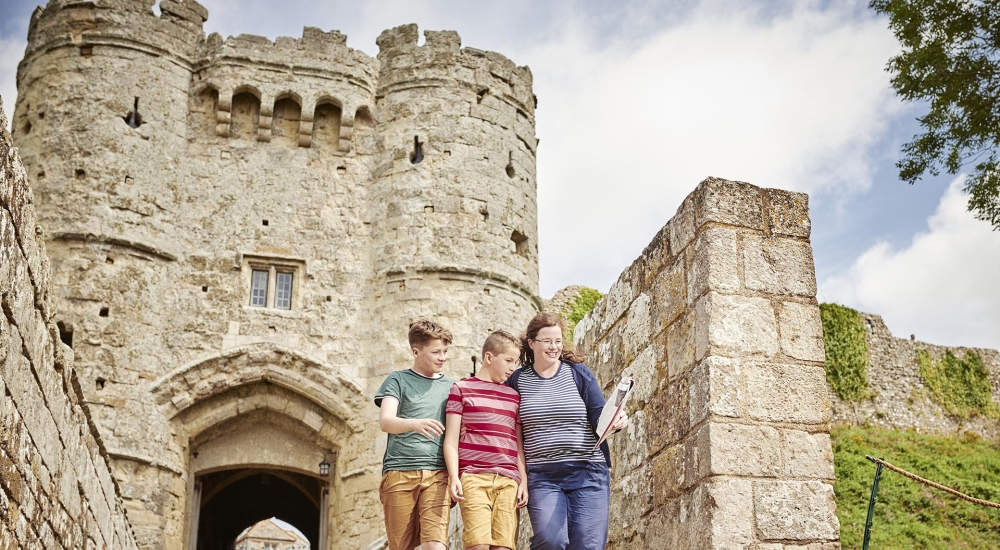 Family with a castle in the background