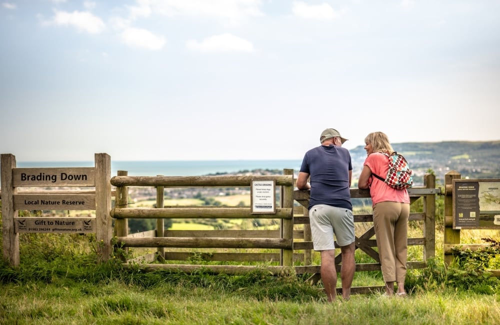 a couple take in the views from brading down