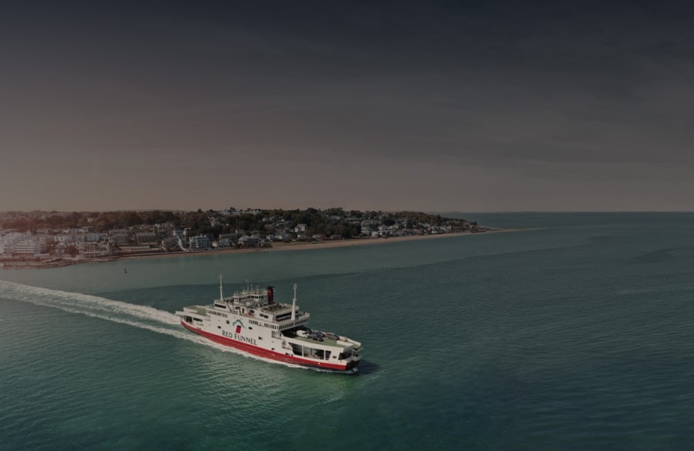 aerial view of ferry at sea