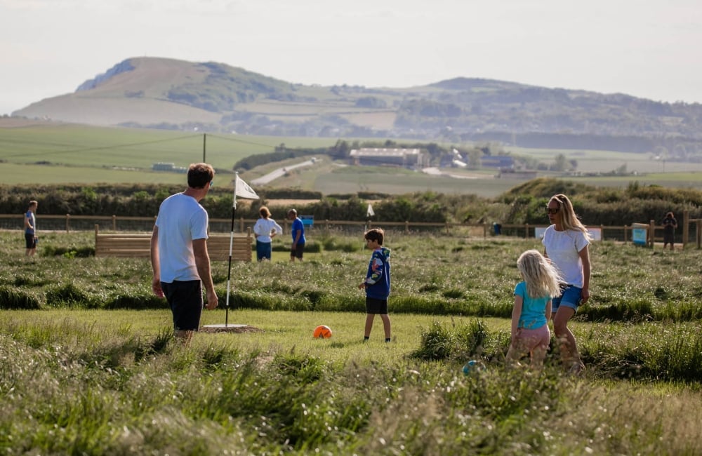 a family playing football golf