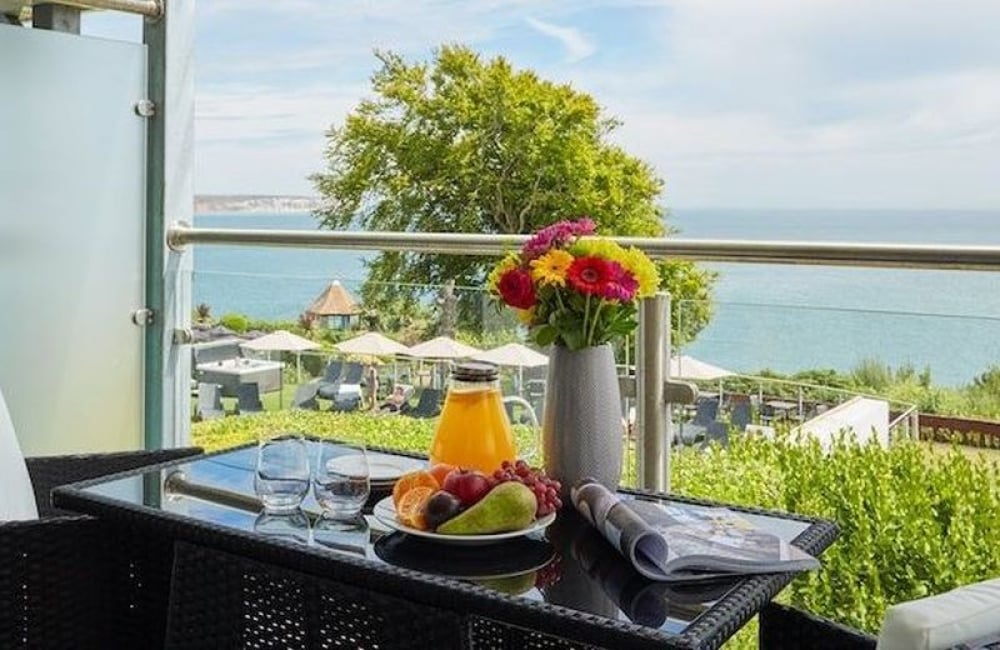 Luccombe Hall Hotel view from the balcony of the sea facing twin or king bedroom