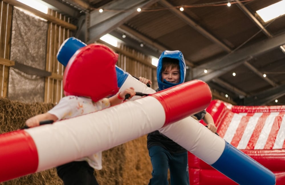 children playing in inflatable gladiator ring