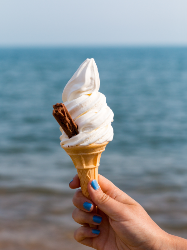 a hand holding an ice cream cone