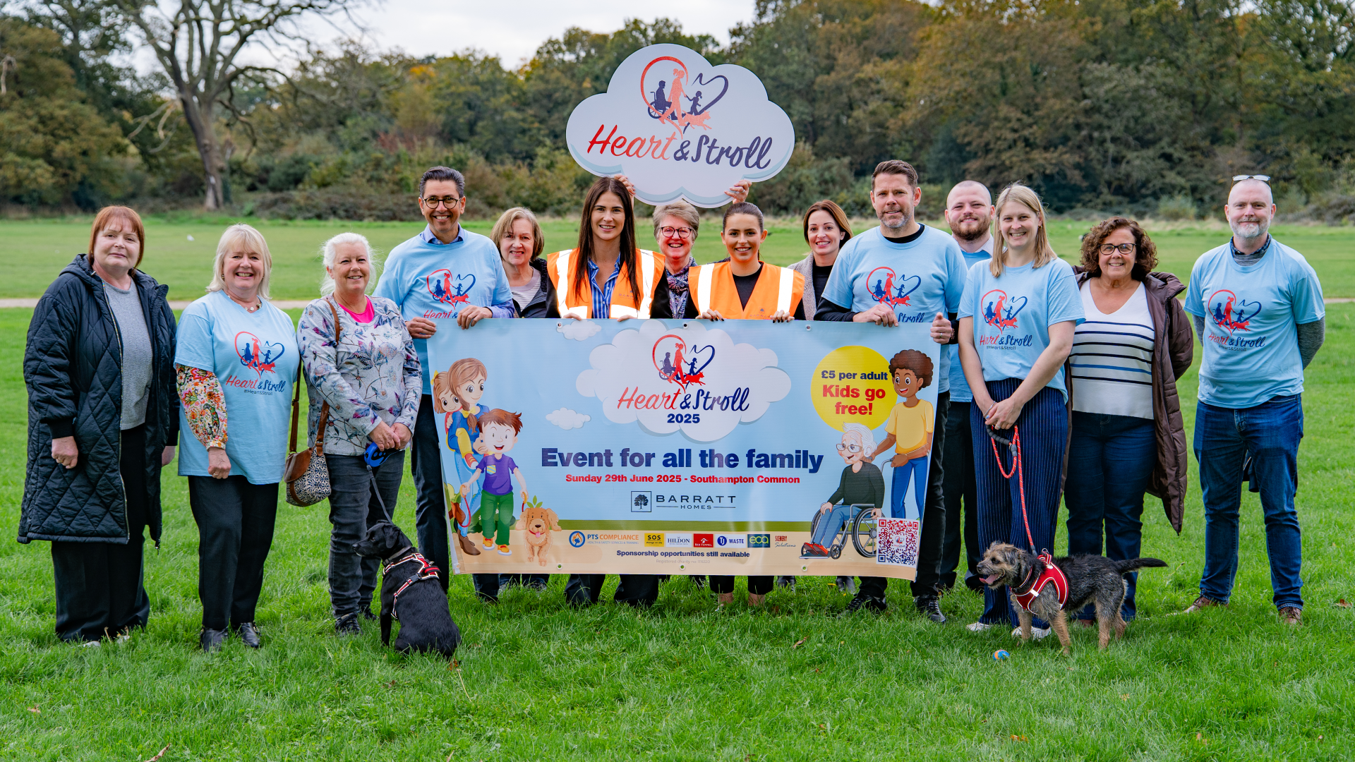 group photo in blue heart & stroll t shirts