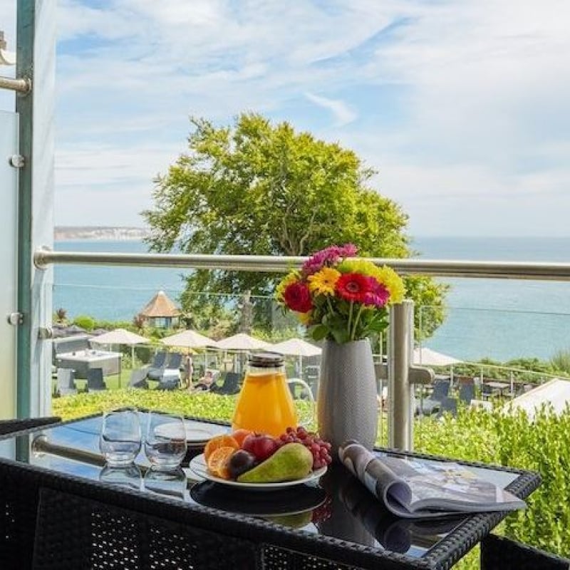 Luccombe Hall Hotel view from the balcony of the sea facing twin or king bedroom