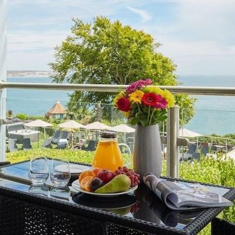 Luccombe Hall Hotel view from the balcony of the sea facing twin or king bedroom