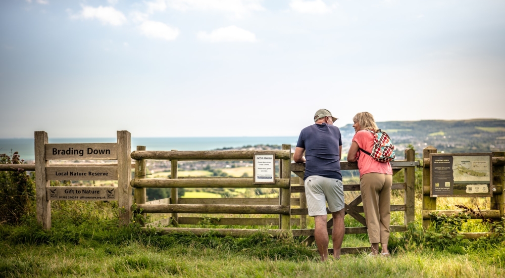 a couple take in the views from brading down