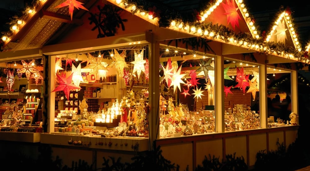 christmas market stall selling crafts