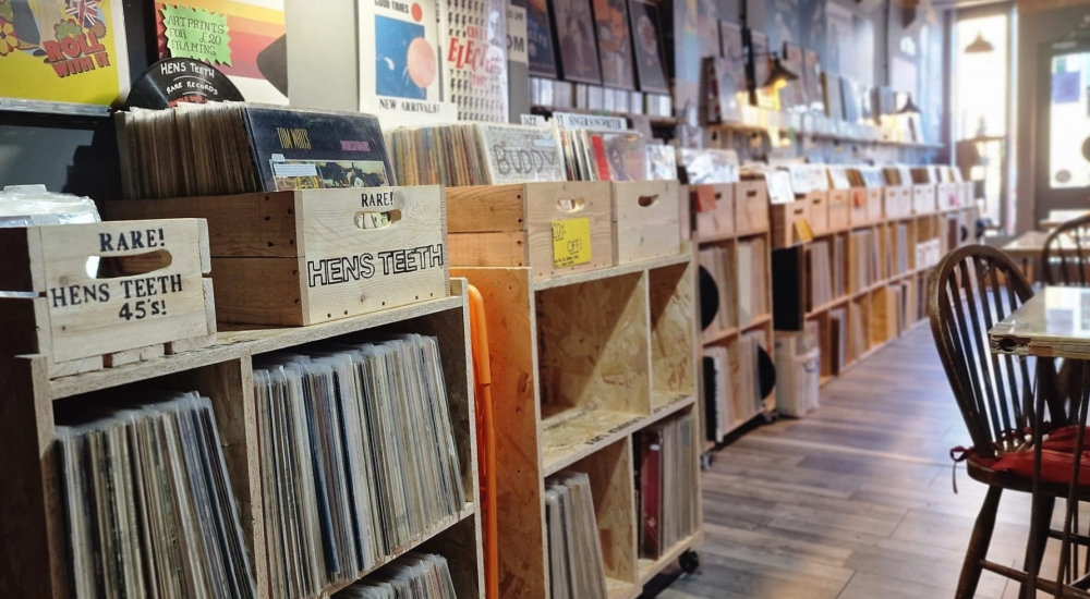 sounds and grounds shop interior with vinyl records on display